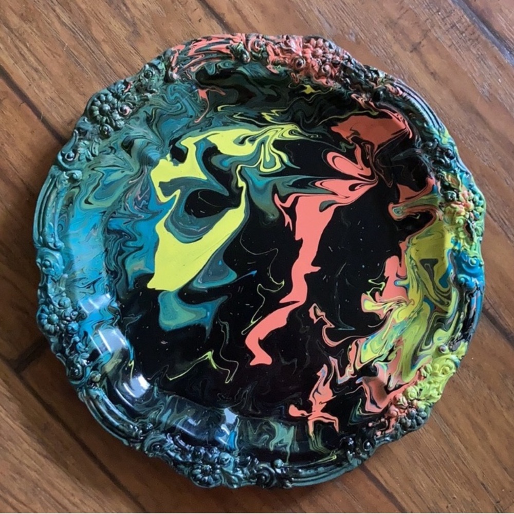Vintage Rogers platter vanity serving tray colorful handmade by me - Picture 3 of 13